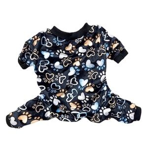 Cute Bone Dog PJs Black‎ Paw Print Hearts Pajamas Size Small